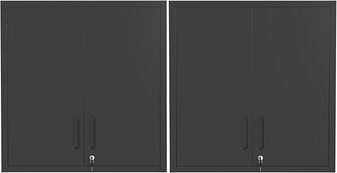 Metal Tool Cabinet,Garage Storage Cabinet System,Wall Cabinet & Locking Rolling Tool Cabinet with Doors and Adjustable Shelves,Steel Tool Cabinets for Home (2 Pcs-Wall-Style CC, Black)
