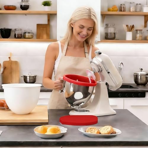 Silicone Bowl Liners with Lids for KitchenAid 5 Qt Tilt Mixing Bowl Inserts, Kitchen Mixer Accessories for Baking & Cooking, Dishwasher Safe, Heat & Cold Resistant（Red & White）