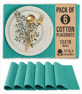 100% Cotton Ribbed Placemats - Set of 6-13 x 19 Inches - Turquoise Blue - Everyday Cloth Table Mats - Thick Construction, Washable Reusable Cloth Place Mats - by AVKA Studio