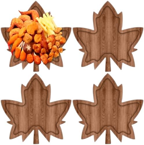 Rtteri 4 Pcs Maple Leaf Wood Serving Tray, Thanksgiving Appetizer Platter