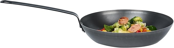 Met Lux 12 Inch Fry Pan, 1 Lightweight Frying Pan - Induction-Ready, Triple-Riveted, Black Carbon Steel Cooking Skillet, Durable, For Searing, Sauteing, And Browning Food - Restaurantware