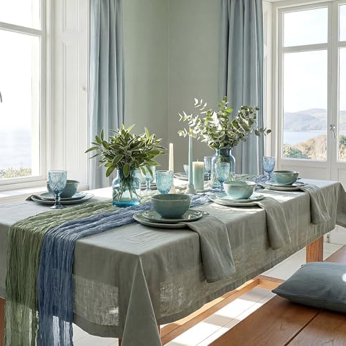 8 Pcs Sage Green and Dusty Blue Cheesecloth Table Runner 118"