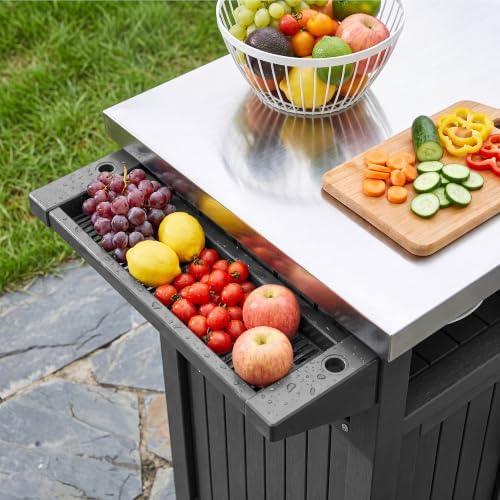 Fancyango Rolling BBQ Prep Cart – Outdoor Grill Table with Wheels-Black