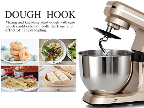 Stand Mixer,5.3-Qt & 500W & 6+P Speed MK36 Tilt-Head Kitchen Electric Food Mixers Home Baking Dough Machine with Accessories (Champagne)