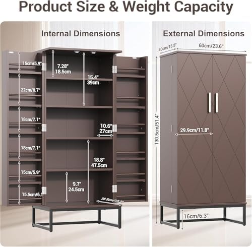 kepptory 51" Pantry Cabinet with Diamond-Patterned Doors and Golden Handles