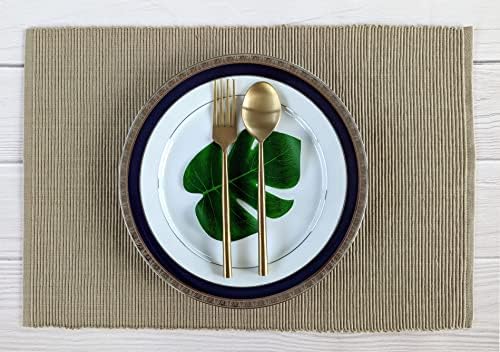 100% Cotton Ribbed Placemats - Set of 4-13 x 19 Inches - Beige - Everyday Cloth Table Mats - Thick Construction, Washable & Reusable Cloth Place Mats - by AVKA Studio