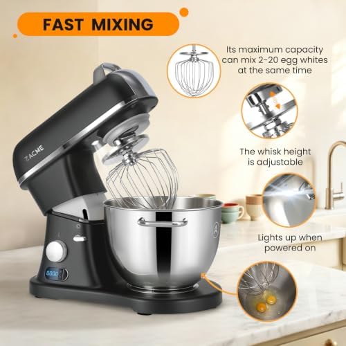 8.4QT Commercial Stand Mixer 800W with Aluminum Die Casting Meets the Standard of NSF/ANSI 8-2023, Mixers Kitchen Electric Stand Mixer with Stainless Steel 8L Bowl, Dough Hook, Whisk and Beater, Black