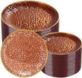 Rubtlamp 100Pcs Amber Gold Plastic Plates, Disposable Plates With Gold Rim, Heavy-duty Party Platos, Hammered Plastic Plates Include 50 Clear Dessert Plates, 50 Dinner Plates for Party