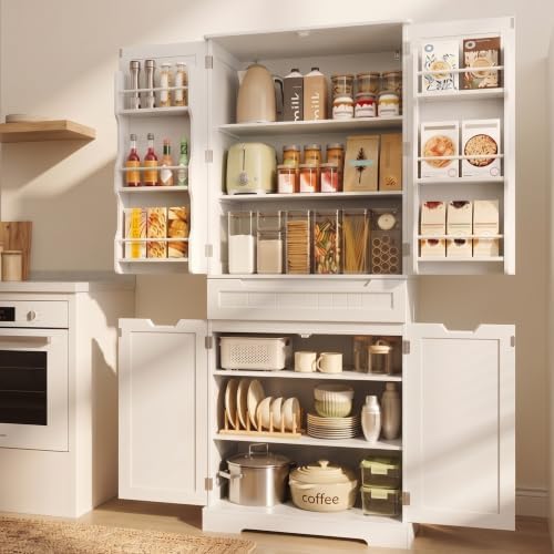 Gizoon Tall Kitchen Pantry Cabinet with Doors and Adjustable Shelves, White