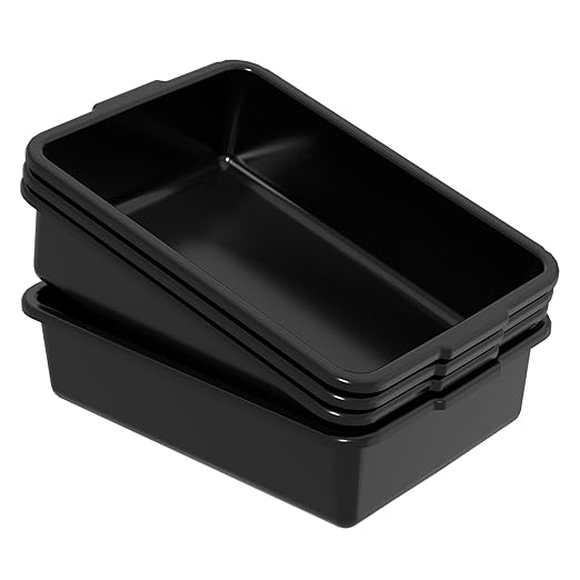 Sadstory Plastic Bus Tubs, 13 L Black Commercial Bus Tub Tote, 4 Packs