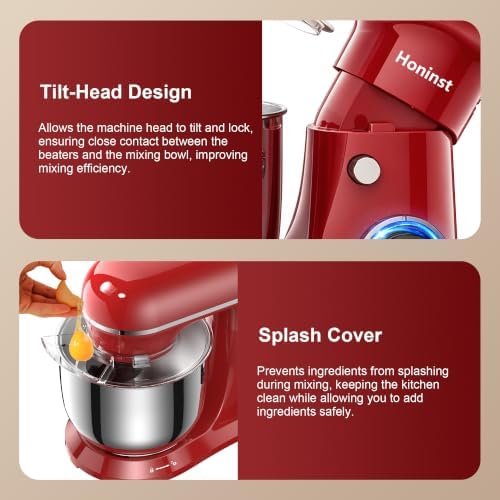 Honinst 4QT Electric Stand Mixer, 10-Speed Tilt-Head Compact Kitchen Mixer