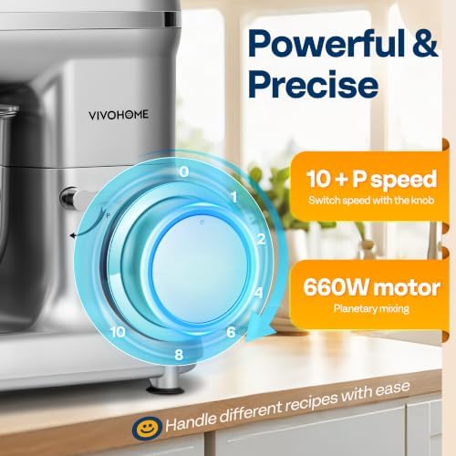 VIVOHOME 3-in-1 Stand Mixer, 6-Quart Tilt-Head Mixer, 10 Speeds, Silver