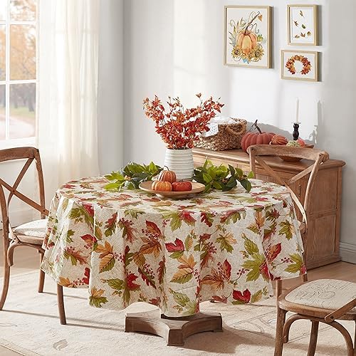 Newbridge Thanksgiving Rustic Acorn & Leaf 70” Round Vinyl Fall Tablecloth