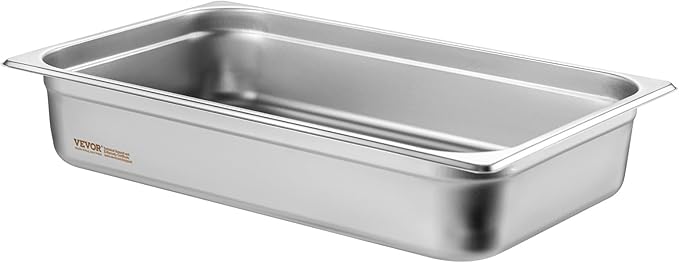 VEVOR Hotel Pan, Full Size Anti-Jam Steam Pans, 0.8mm Thick Stainless Steel 4-Inch Deep Commercial Table Pan, Catering Storage Food Pans, for Industrial & Scientific