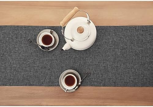 Solino Home 100% Pure Linen Table Runner Charcoal Grey, Athena 14 x 60 in