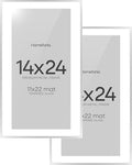 Homeforia 14x24 Picture Frame Silver, High End Metal 14x24 Frames with Mat 11x22 for Photo, 14 x 24 Silver Poster Frame Matted to 11 x 22 Print, 24x14 Hanging Frame, Tempered Glass, Wall Kit, Set of 2