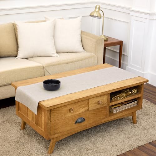 Solino Home 100% Pure Linen Table Runner Natural Woven, Athena 14 x 48 in