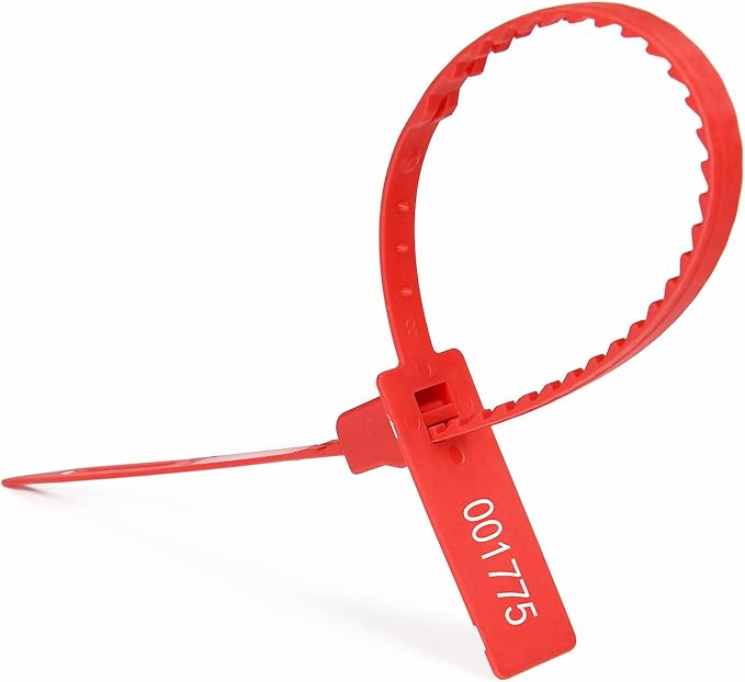 Heavy Duty Plastic Security Tag Self-Locking Tamper-Evident Shipping Numbered Pull Tight Securing Straps 337mm 13.2" (Red 100 PCS)