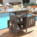 YOPTO 40.5" Outdoor Grill Cart,100% Fir Wood,Stainless Steel Top,Drop Leaf,Lockable Wheels,Towel Rack,Drawer,Rolling Kitchen Cart for Lawn & Garden,Brown