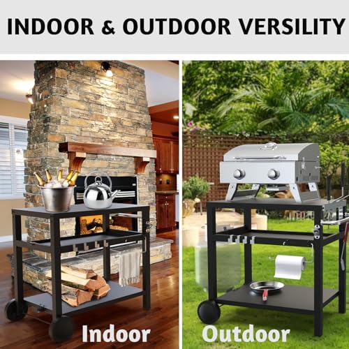 Outdoor Grill Cart for Blackstone Griddle, Pizza Oven Table for Ninja