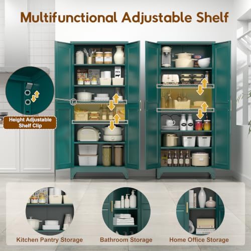 UNICOLY 75" Kitchen Pantry Cabinet, Metal Tall Storage Cabinet with Doors