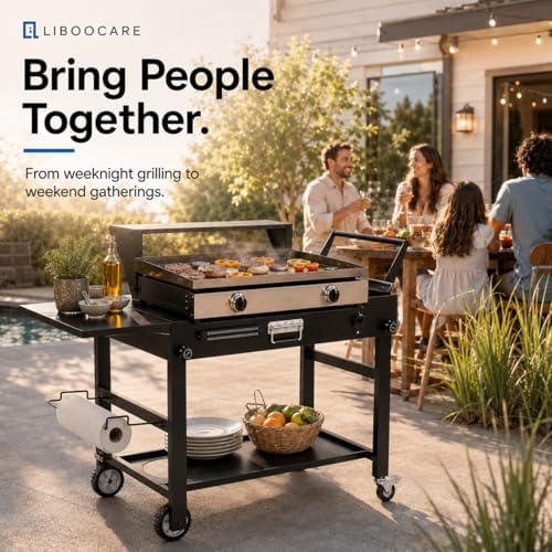 Grill Cart for Blackstone 22 Inch Griddle, 31" Tall Foldable Outdoor Griddle Table with Wheels, BBQ Prep Station with Side Shelf, Bar Top Shelf & Lower Storage