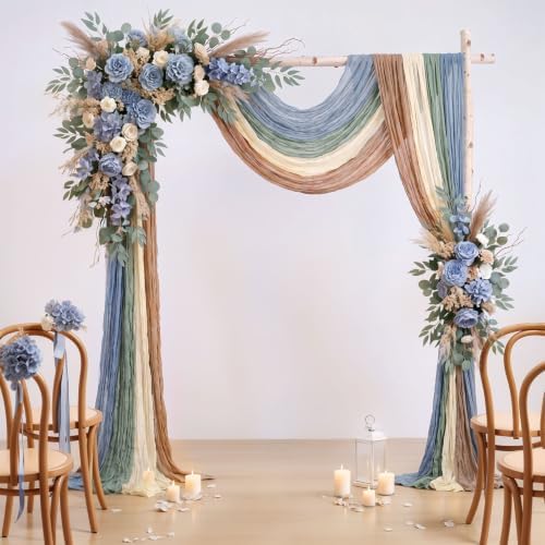 8 Pcs Sage Green Dusty Blue Khaki Cheesecloth Table Runner 118"