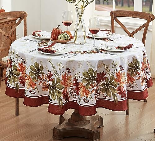 Newbridge Thanksgiving Elements of Nature Fabric Tablecloth, 70" Round