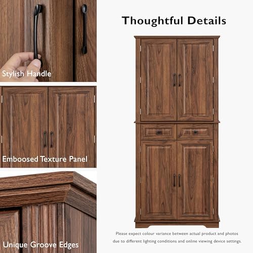 Merax Tall Kitchen Pantry Cabinet with Pull Out Shelves, Brown