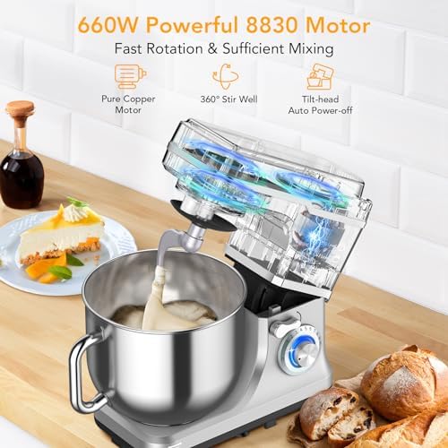 10-Speed Stand Mixer with 7.5 Quart Stainless Steel Bowl, Tilt-Head Electric Kitchen Mixer for Home Baking, Includes Beater, Dough Hook, Wire Whisk, Splash Guard, Ideal for Bread, Cake, and Cookies