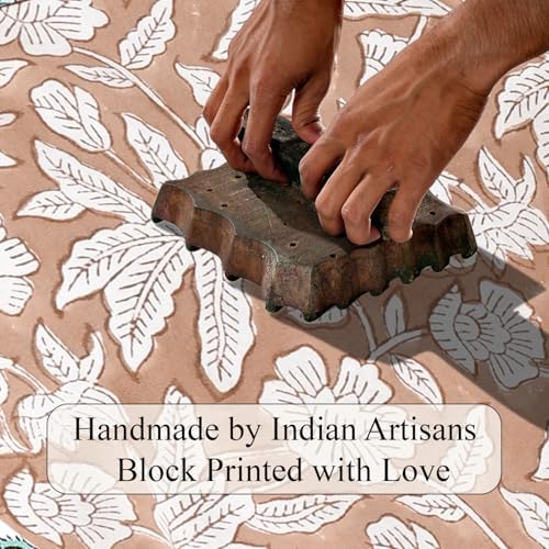 Ridhi Floral Block Print Round Placemats 15 Inch, Set of 4, Oak Brown