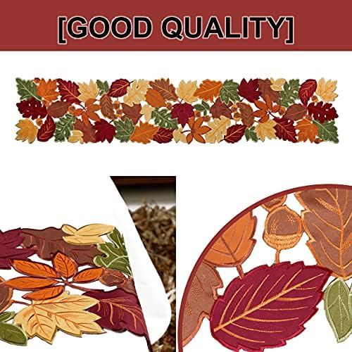 OWENIE Fall Table Runner, Thanksgiving Table Runner 120 Inches Extra Long, Harvest Leaves Home Decor for Autumn Season, Cutwork Embroidered Leaf Decoration for Holiday, 13 x 120 Inches Dresser Scarf