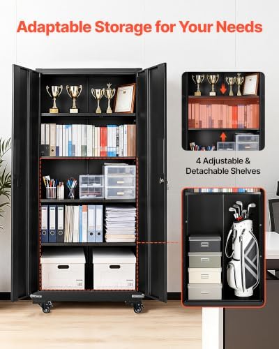 VEVOR Metal Storage Cabinet 72.6 in Rolling Steel Garage Cabinet Black