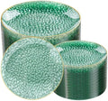 Rubtlamp 100 Clear Green Gold Plastic Plates, Hammered Clear and Gold Disposable Plates Include 50 Dessert Platos, 50 Dinner Platos for Party