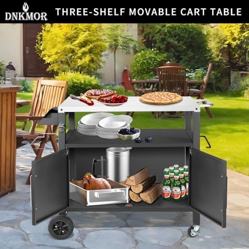 Dining Cart Table with Big Storage Cabinet,Movable Table Outdoor Kitchen