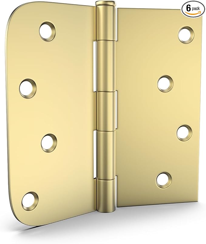 goldenwarm Pack of 6 4in Door Hinges Brushed Brass Gold Door Hinges Butt Hinges with Square & Round Corners, Interior Door Hardware