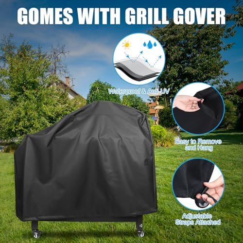 Outspark Grill Stand for Ninja Woodfire Outdoor Portable Prep Cart Table Station for Ninja XSKUNSTAND OG700 OG321 OG900 OO101 Series and Smoker Pizza Oven Accessories with Wheels & Grill Cover