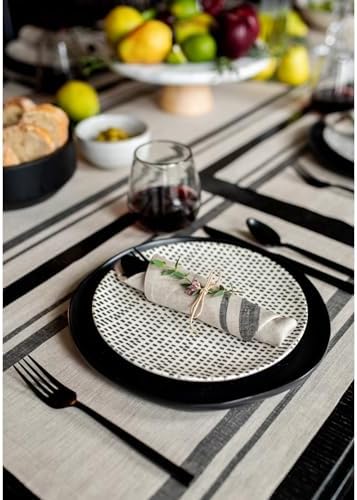 Solino Home 100% Pure Linen Placemats, 14 x 19 in, Black Striped, Set of 4
