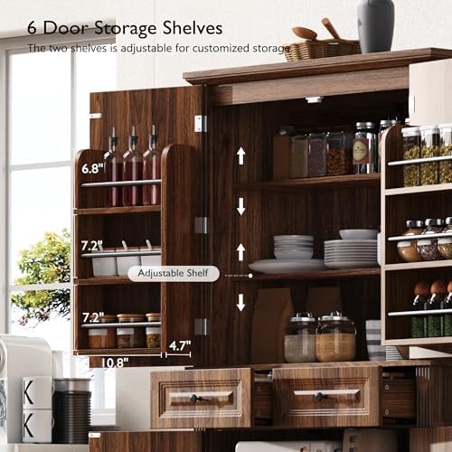 Merax Tall Kitchen Pantry Cabinet with Pull Out Shelves, Brown