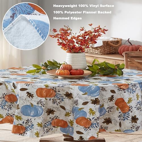 Newbridge Thanksgiving Blue Pumpkin 60 x 84 Inch Oval Vinyl Tablecloth