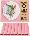100% Cotton Ribbed Placemats - Set of 8-13 x 19 Inches - Dull Pink - Everyday Basic Cloth Table Mats - Thick Construction, Washable & Reusable Cloth Place Mats - by AVKA Studio