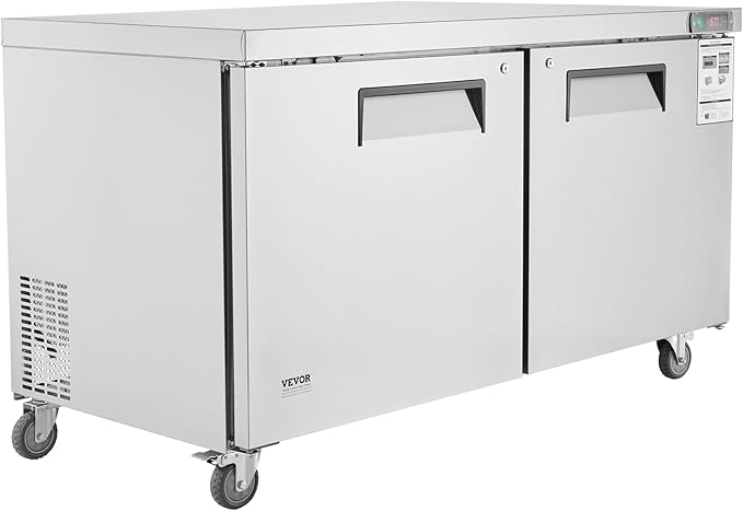 VEVOR 60" Commercial Refrigerator Sandwich & Salad Prep Table, 16.4 Cu. Ft Stainless Steel Refrigerated Food Prep Station with 2 Doors, Frost Free Refrigerator with Lock for Restaurant, Bar, Store