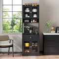 KEIKI 70.87" Tall Kitchen Pantry Storage Cabinet with Countertop, Glass Doors, Drawers, Microwave Stand and Shelves, Freestanding Wood Hutch Food Pantries Buffet Cupboard for Coffee Bar, Dining Room