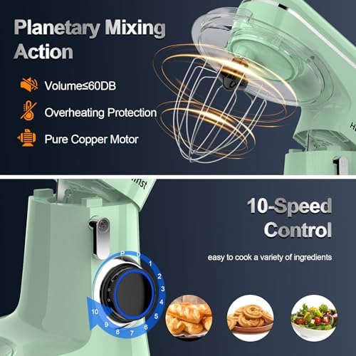 Honinst Stand Mixer, 6.5QT 10-Speed Tilt-Head 3-IN-1 Electric Food Mixer