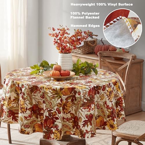 Newbridge Thanksgiving Fall Days Pumpkin 70” Round Vinyl Tablecloth
