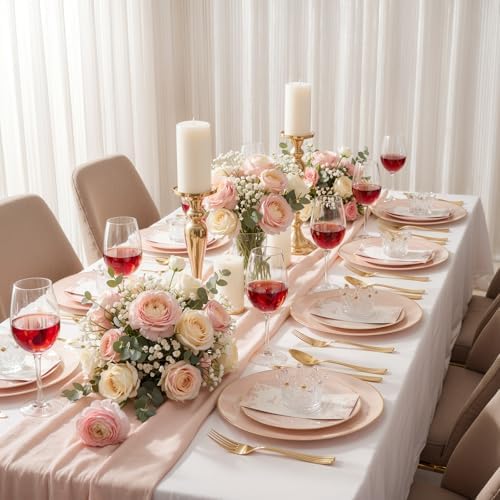 KIRE 350 PCS Pink Disposable Plates - Plastic Dinnerware Set for Wedding