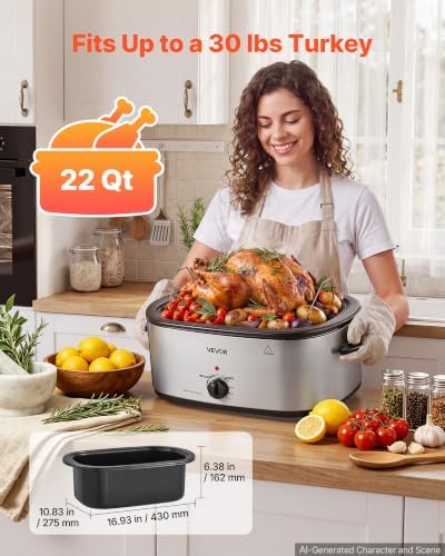 VEVOR Electric Roaster Oven, 22 Qt 1450W, Turkey Roasting Pan, Viewing Lid