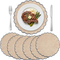 Set of 6 Linen Boho Cotton Placemats 15" Round Scalloped Blue