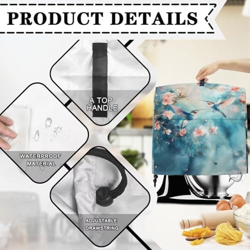 Stand Mixer Cover Kitchen Aid Cover Dust Cover with 2 Pocket and Handle Hummingbird with Flower Mixer Covers Kitchen Appliance Coffee Maker Toaster Dust Covers