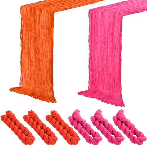 6 Pcs Hot Pink and Orange Cheesecloth Table Runners 118"